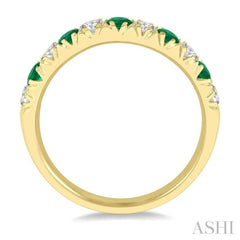 2.6 MM Emerald and 3/8 ctw Round Cut Diamond Precious Wedding Band in 14K Yellow Gold