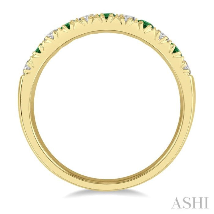 2.3 MM Emerald and 1/4 ctw Round Cut Diamond Precious Wedding Band in 14K Yellow Gold