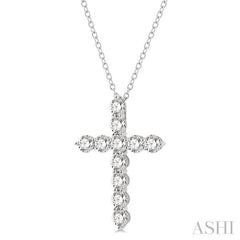 4 Ctw Round Cut Diamond Cross Pendant in 14K White Gold with Chain