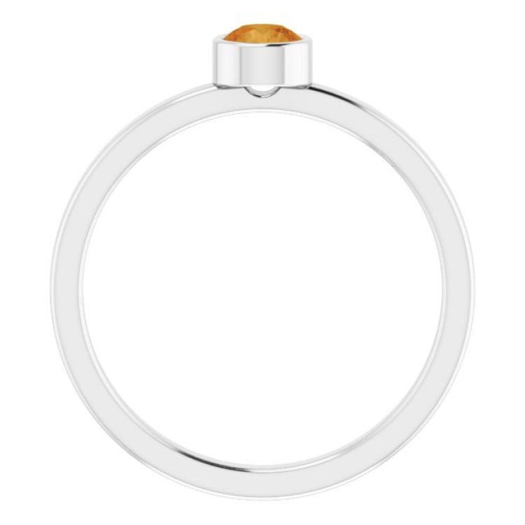 Rhodium-Plated Sterling Silver 4 mm Imitation Citrine Ring