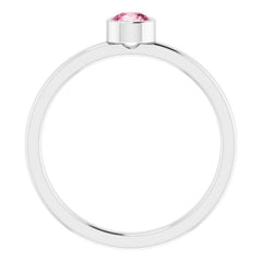 14K White 4 mm Natural Pink Tourmaline Ring