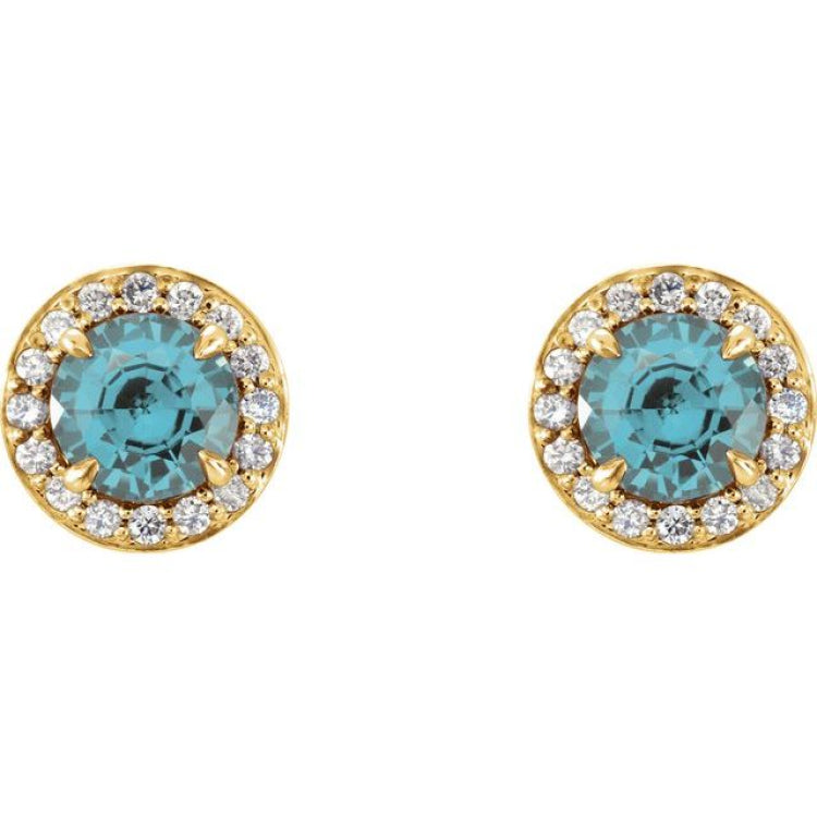 14K Yellow 5 mm Natural Aquamarine & 1/8 CTW Natural Diamond Earrings