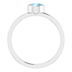 14K White 5 mm Natural Aquamarine Ring