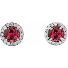 14K White 3.5 mm Natural Ruby & 1/8 CTW Natural Diamond Earrings