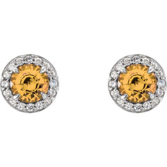 14K White 4.5 mm Natural Citrine & 1/6 CTW Natural Diamond Earrings