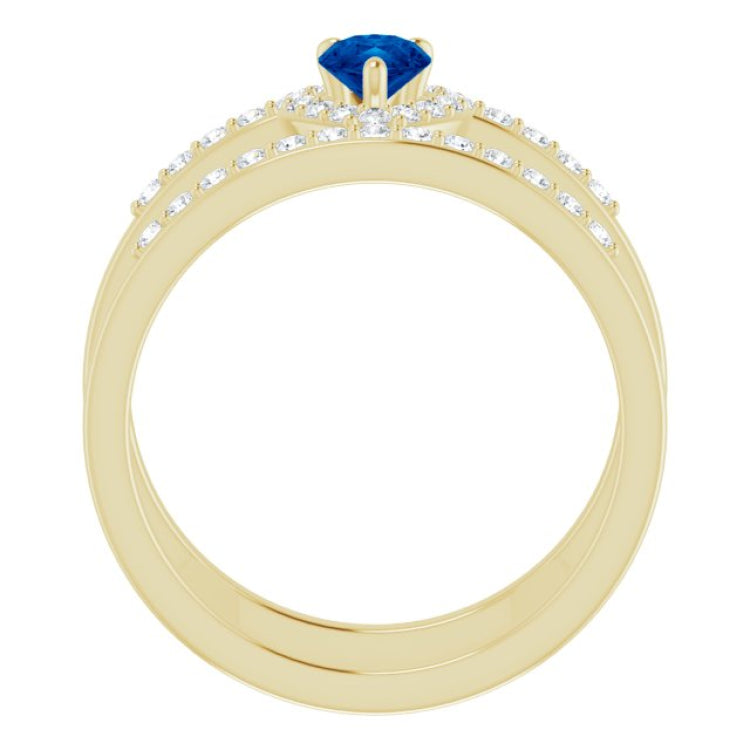 14K Yellow Natural Blue Sapphire & 1/3 CTW Natural Diamond Ring