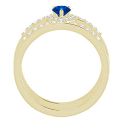 14K Yellow Natural Blue Sapphire & 1/3 CTW Natural Diamond Ring
