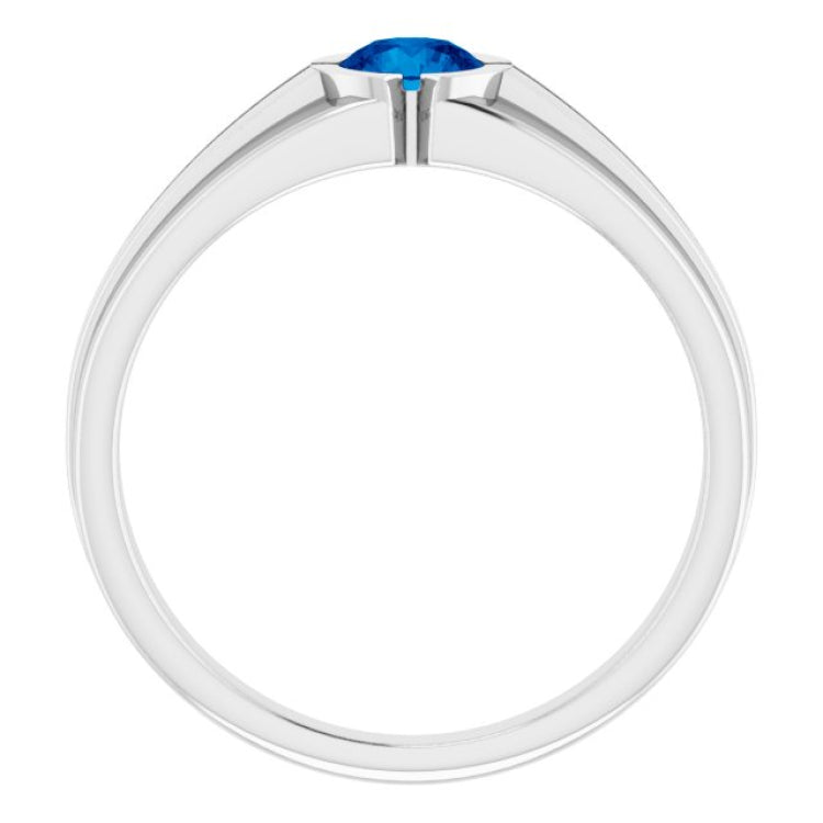 14K White Lab-Grown Blue Sapphire Ring