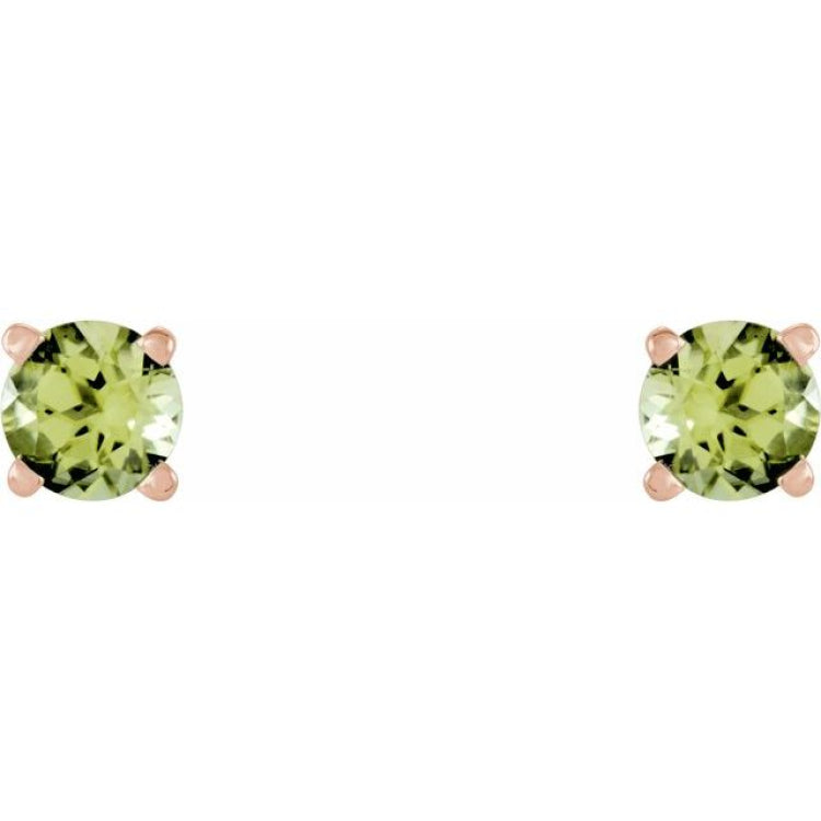 14K Rose 5 mm Natural Peridot Stud Earrings