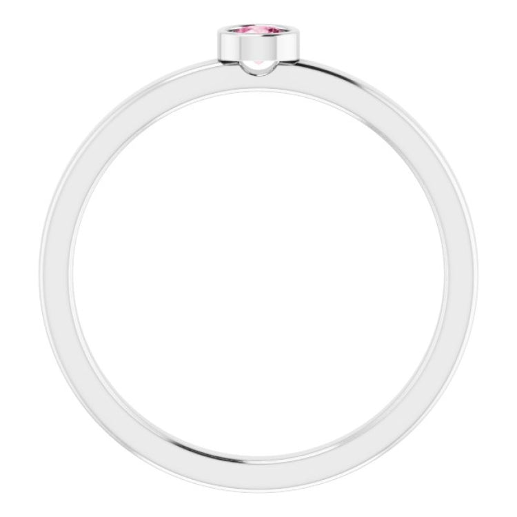 14K White 3 mm Natural Pink Tourmaline Ring