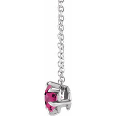 Platinum 4 mm Natural Pink Tourmaline Solitaire 16-18" Necklace