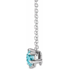 Sterling Silver 4 mm Natural Aquamarine Solitaire 16-18" Necklace