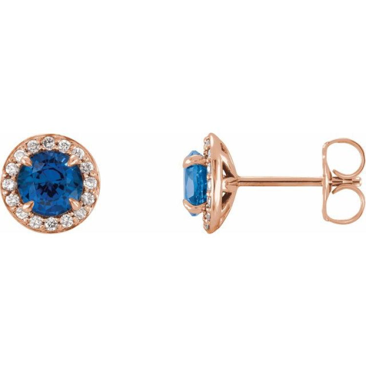 14K Rose 5 mm Natural Blue Sapphire & 1/8 CTW Natural Diamond Earrings