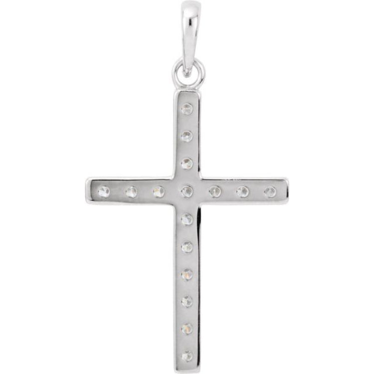 14K White 1/4 CTW Natural Diamond Cross Pendant