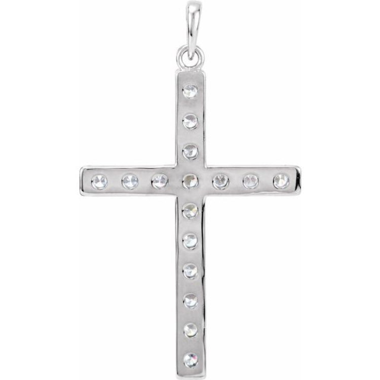 14K White 1 3/8 CTW Natural Diamond Cross Pendant