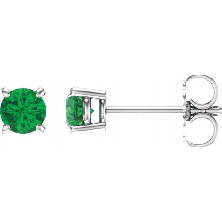14K White 4 mm Natural Emerald Earrings