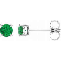14K White 4 mm Natural Emerald Earrings