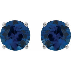 14K White 2.5 mm Natural Blue Sapphire Earrings