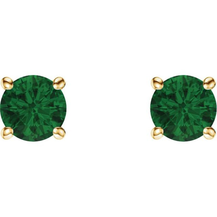 14K Yellow 5 mm Natural Emerald Earrings