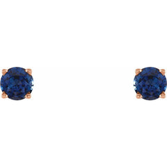 14K Rose 4 mm Natural Blue Sapphire Stud Earrings