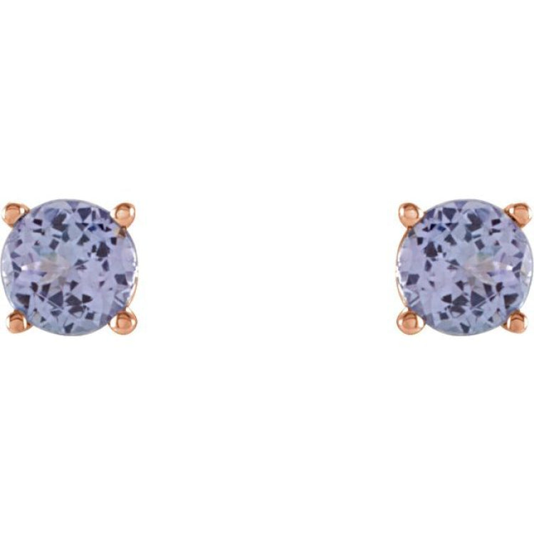 14K Rose 4 mm Natural Tanzanite Stud Earrings
