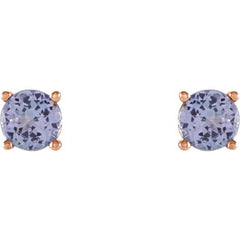14K Rose 4 mm Natural Tanzanite Stud Earrings