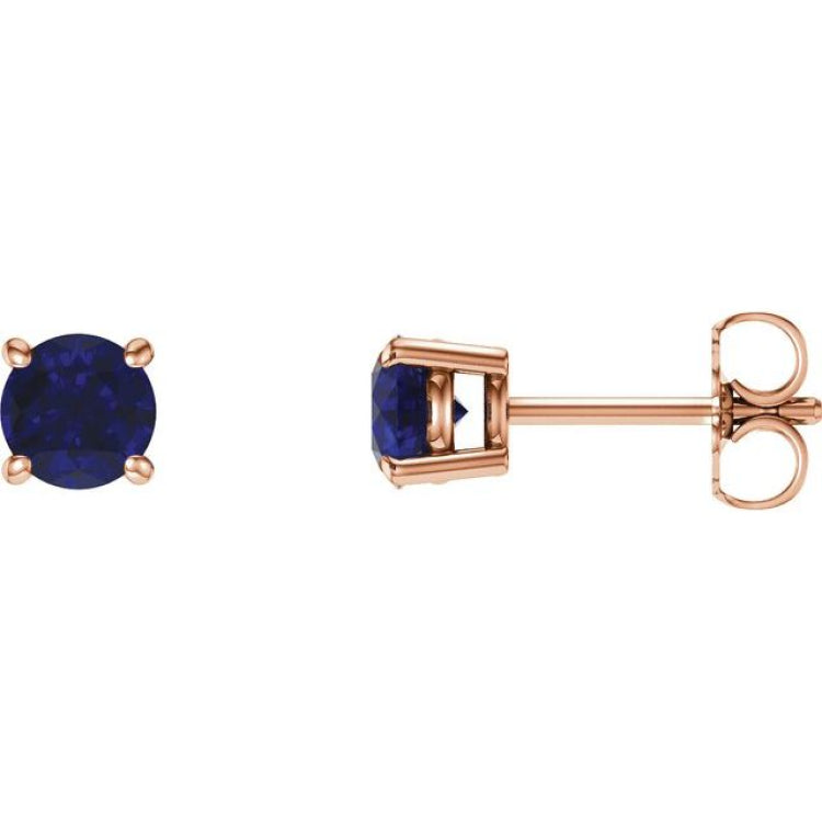 14K Rose 5 mm Natural Blue Sapphire Stud Earrings