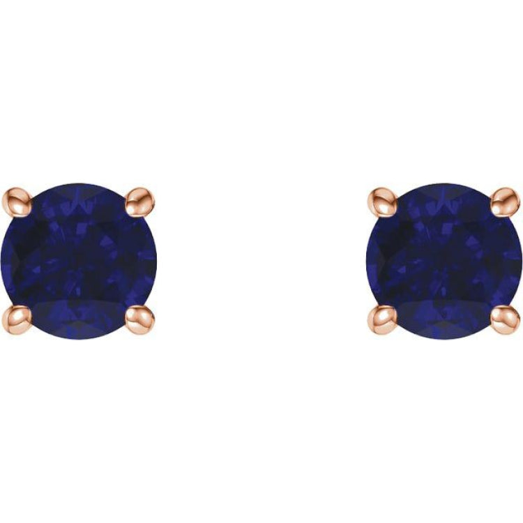 14K Rose 5 mm Natural Blue Sapphire Stud Earrings