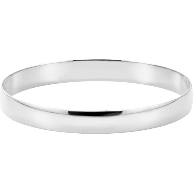14K White Engravable 8 mm Half Round Bangle 7 1/2" Bracelet