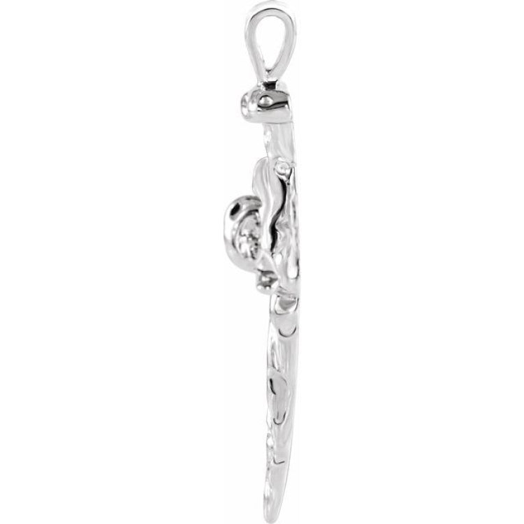 14K White Nail Design Cross Pendant
