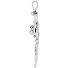 14K White Nail Design Cross Pendant
