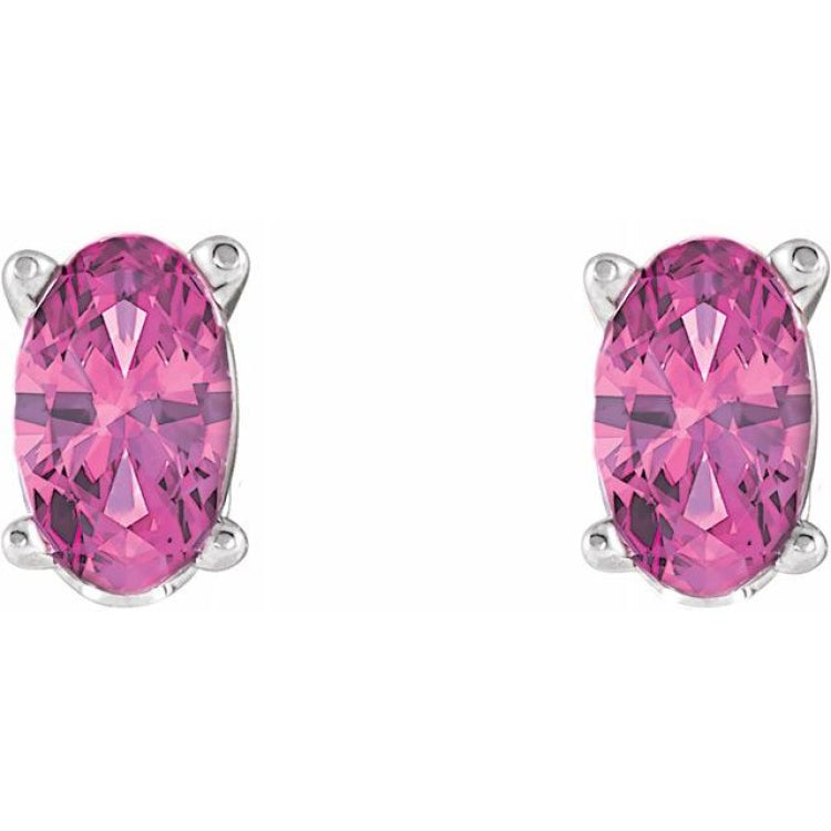 14K White Natural Pink Tourmaline Earrings