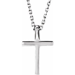 14K White Natural Blue Sapphire Petite Cross 16" Necklace