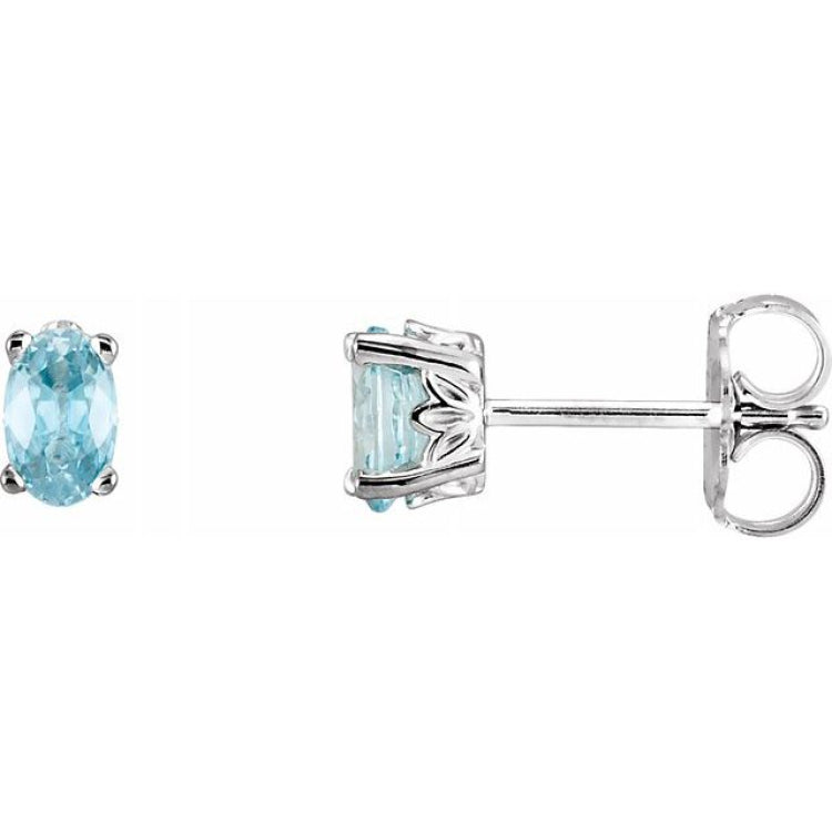 14K White Natural Blue Zircon Earrings