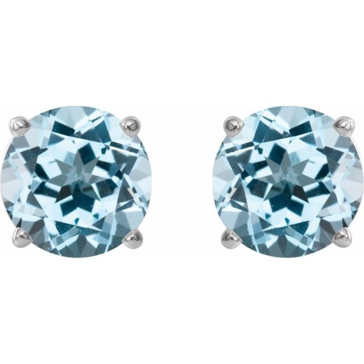 14K White 5 mm Natural Sky Blue Topaz Stud Earrings