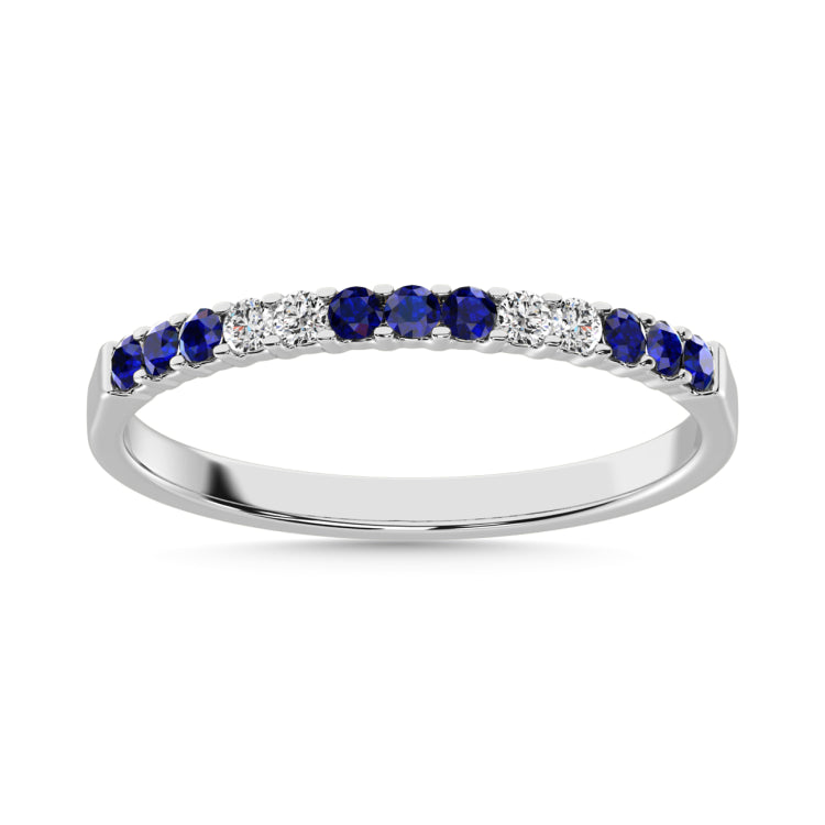 14K White Gold 1/4 Ctw Alternate 9 Blue Sapphire & 4 Diamond Machine Band