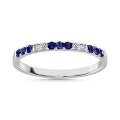 14K White Gold 1/4 Ctw Alternate 9 Blue Sapphire & 4 Diamond Machine Band