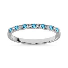 14K White Gold 1/4 Ctw Alternate Blue Topaz & Diamond Machine Band