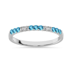 14K White Gold 1/4 Ctw Alternate 9 Blue Topaz & 4 Diamond Machine Band