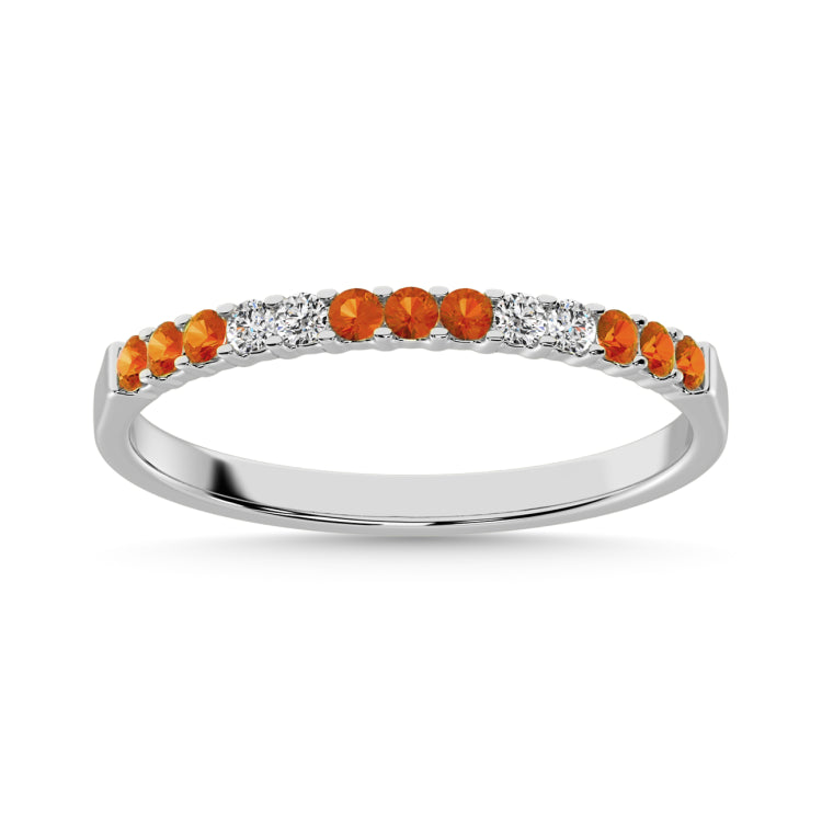 14K White Gold 1/5 Ct.Tw. Diamond 4 And Citrine 9 Machine Band