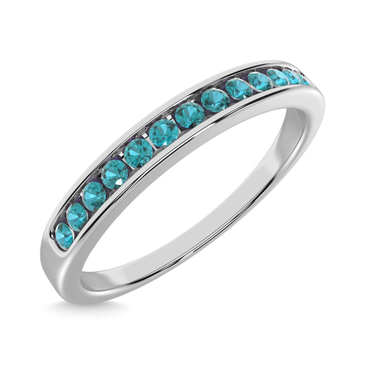 Aquamarine and Alternate Diamond 1/5 Ct.Tw. Ladies Machine Band in 14K White Gold