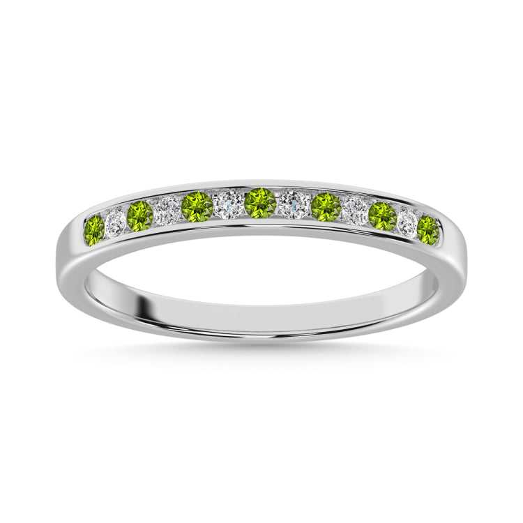 Peridot and Alternate Diamond 1/5 Ct.Tw. Ladies Machine Band in 14K White Gold