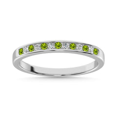 Peridot and Alternate Diamond 1/5 Ct.Tw. Ladies Machine Band in 14K White Gold