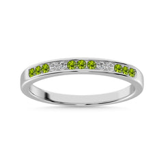 Peridot and Alternate Diamond 1/4 Ct.Tw. Ladies Machine Band in 14K White Gold
