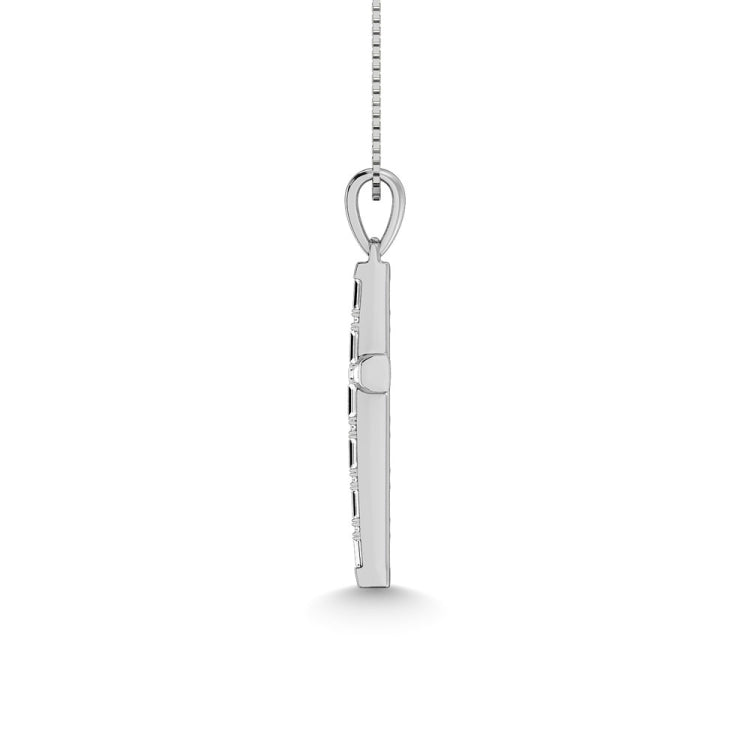 Diamond 1/6 Ct.Tw. Round and Baguette Cut Cross Pendant in 10K White Gold