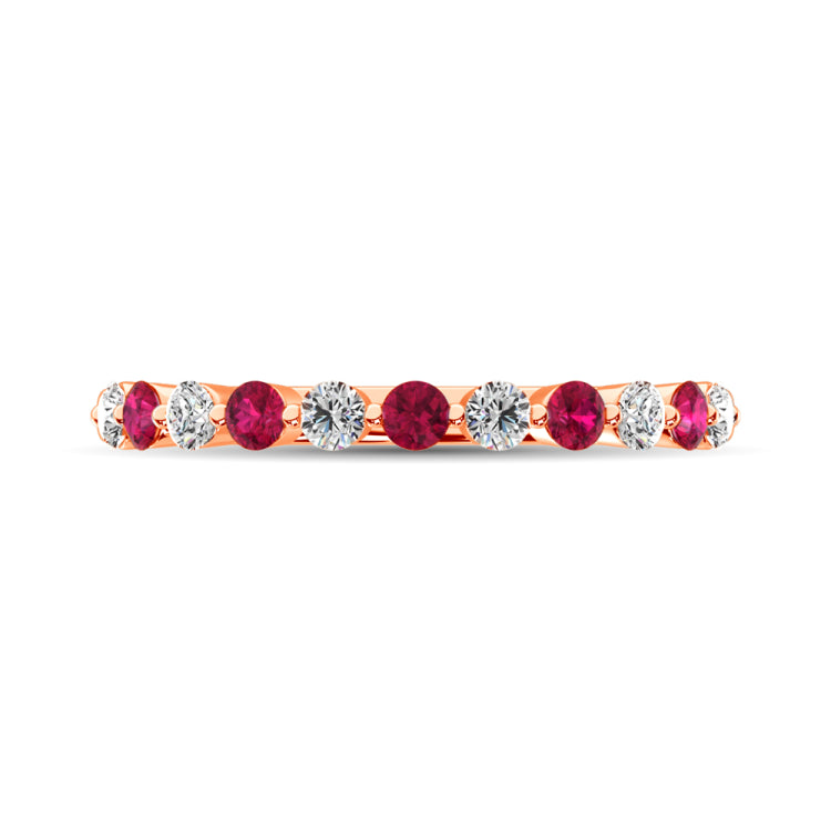 Diamond 1/2 Ct.Tw. And Alternate Ruby Stack Band in 14K Rose Gold ( 6 Diamond and 5 Ruby )