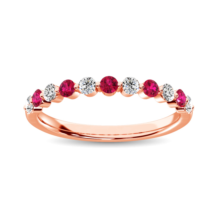 Diamond 7/8 Ct.Tw. And Alternate Ruby Stack Band in 14K Rose Gold ( 6 Diamond and 5 Ruby )