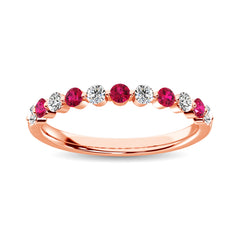 Diamond 7/8 Ct.Tw. And Alternate Ruby Stack Band in 14K Rose Gold ( 6 Diamond and 5 Ruby )