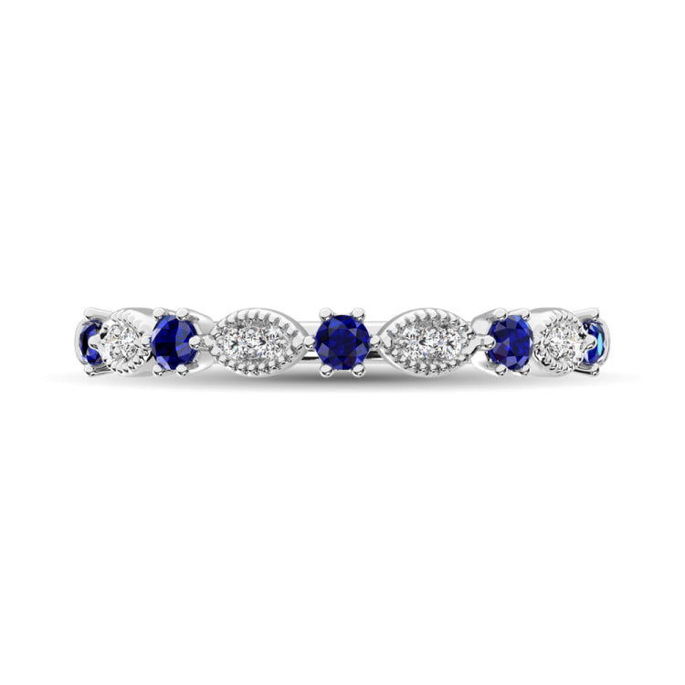 Diamond 1/3 Ct.Tw. And Blue Sapphire Stack Band in 14K White Gold ( 8 Diamond and 5 Blue Sapphire )