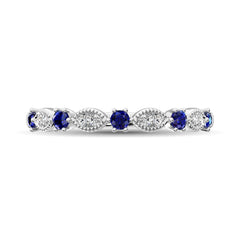 Diamond 1/3 Ct.Tw. And Blue Sapphire Stack Band in 14K White Gold ( 8 Diamond and 5 Blue Sapphire )